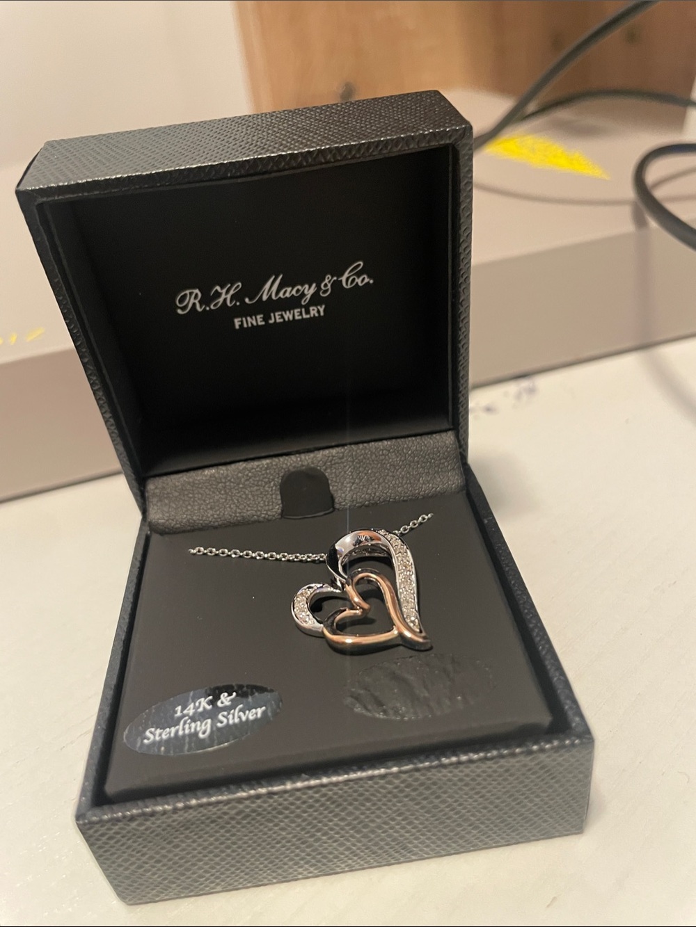 Macy's Two-Tone Heart Pendant Necklace in Silver and Rose Gold